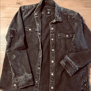 Men’s Forever 21 Black Distressed Denim Jacket